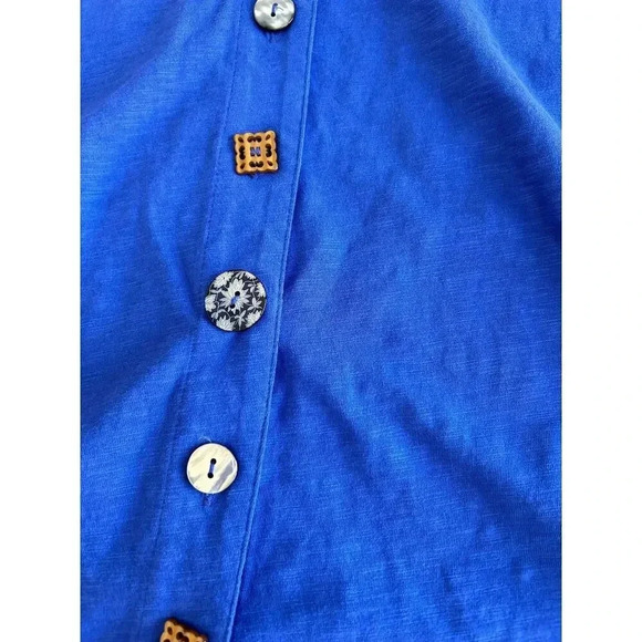 Soft Surroundings Cotton Royal Blue Short Sleeve Dress Button Designs Small - Picture 4 of 8